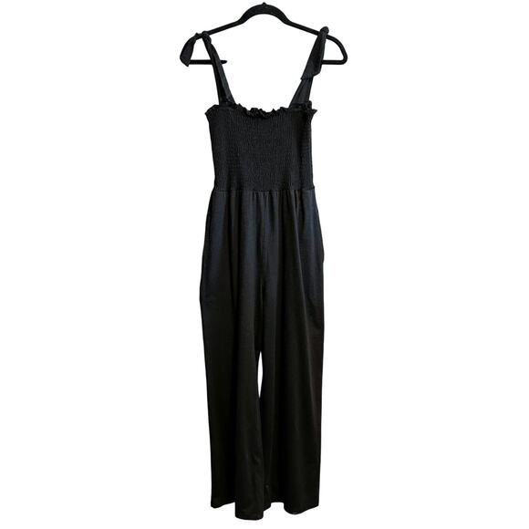 Toad & Co Gemina Relaxed Fit Sleeveless Jumpsuit Black Tie Shoulder NWT Size S - Picture 1 of 13